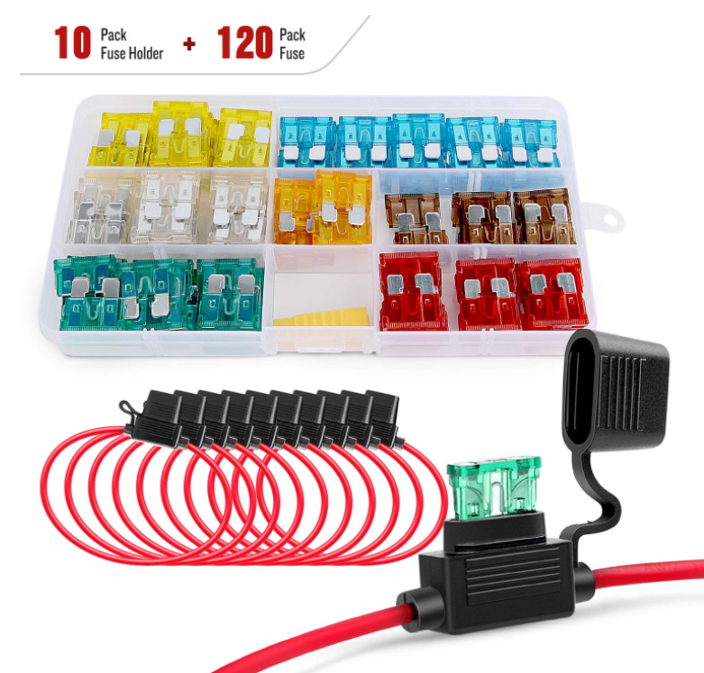 12-24V内联汽车保险丝做14AWG+120个各种ATC保险丝拔器工具5A-30A