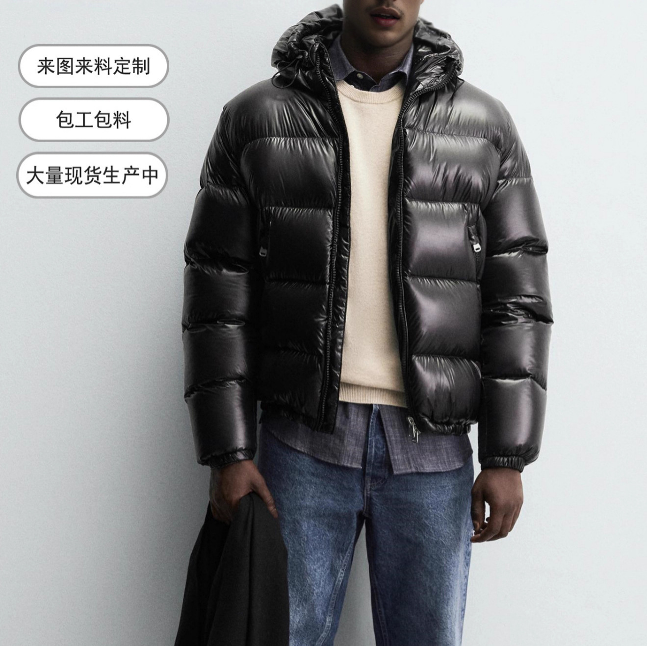 欧美口袋拉链连帽棉服夹克棉衣外套跨境俄罗斯男装 куртка