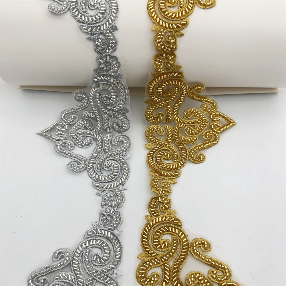 现货珠绣花边刺绣花边蕾丝花边婚纱礼服头纱童装头饰