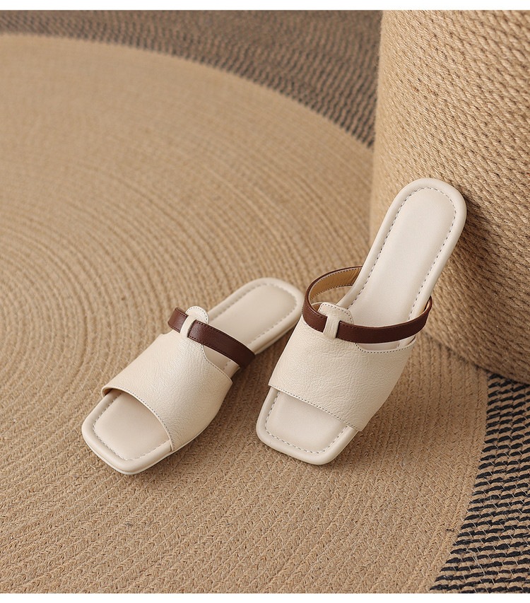 Dép sandal nữ xỏ ngón đế bệt phối màu hở mũi thời trang — màu trắng ngà, màu mơ chi tiết 14