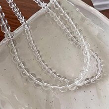 夏季冰感白水晶玻璃高透项链女小众设计百搭简约圆珠锁骨链颈链女
