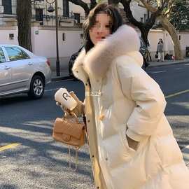 羽绒服女冬季2025新款中长款牛角扣设计感小众大毛领加厚长款
