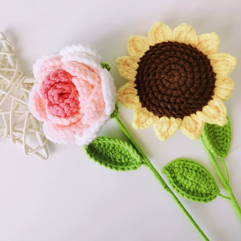 Ручная работа, вязание крючком букета из шерсти, инструмент для создания цветов, подсолнух, ландыш, роза, материалы