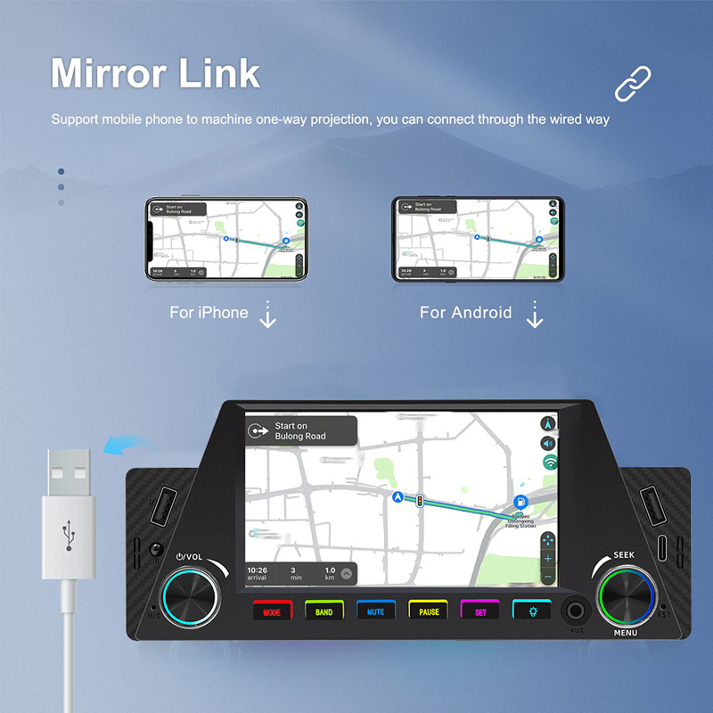 4.7 inch wireless carplay single spindle car mp5 player multimedia bluetooth card central control navigation 12V