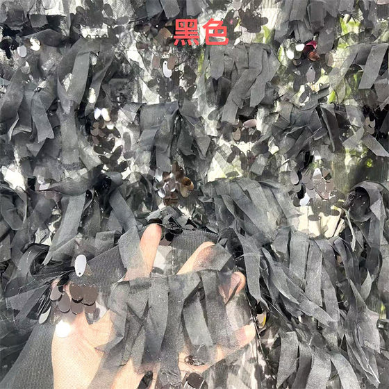 Factory supply embroidery fabric chiffon three-dimensional flower beads three-in-one embroidered mesh wedding dress fabric