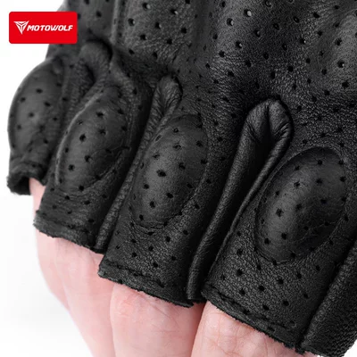 Leather Gloves, Breathable Full-Finger | Motorcycle Safety Supplies