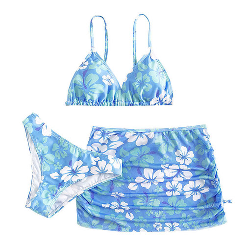 Amazon 2024 New Fashionable Printed Kids' Swimsuit Set—Three-Piece Design, Mid-to-Large Girls' On-Site Thermal Spa-Style Split Swimsuit—Wholesale