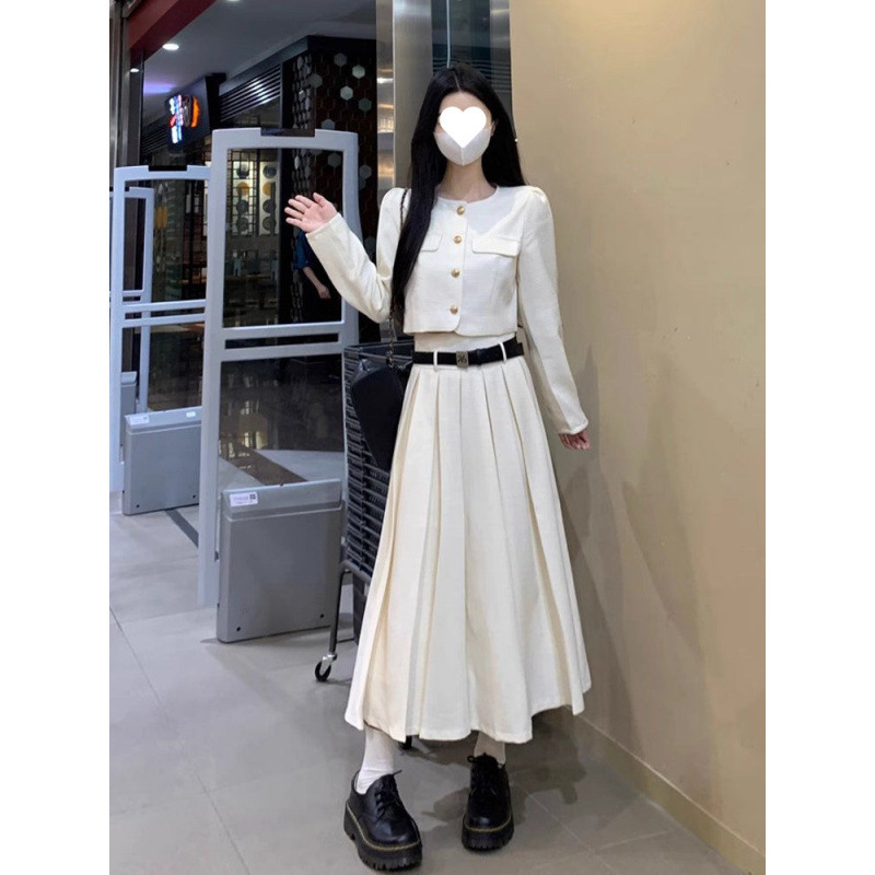 法式小香风气质百搭两件套装女春秋高级感长袖外套+长裙半身字裙|undefined