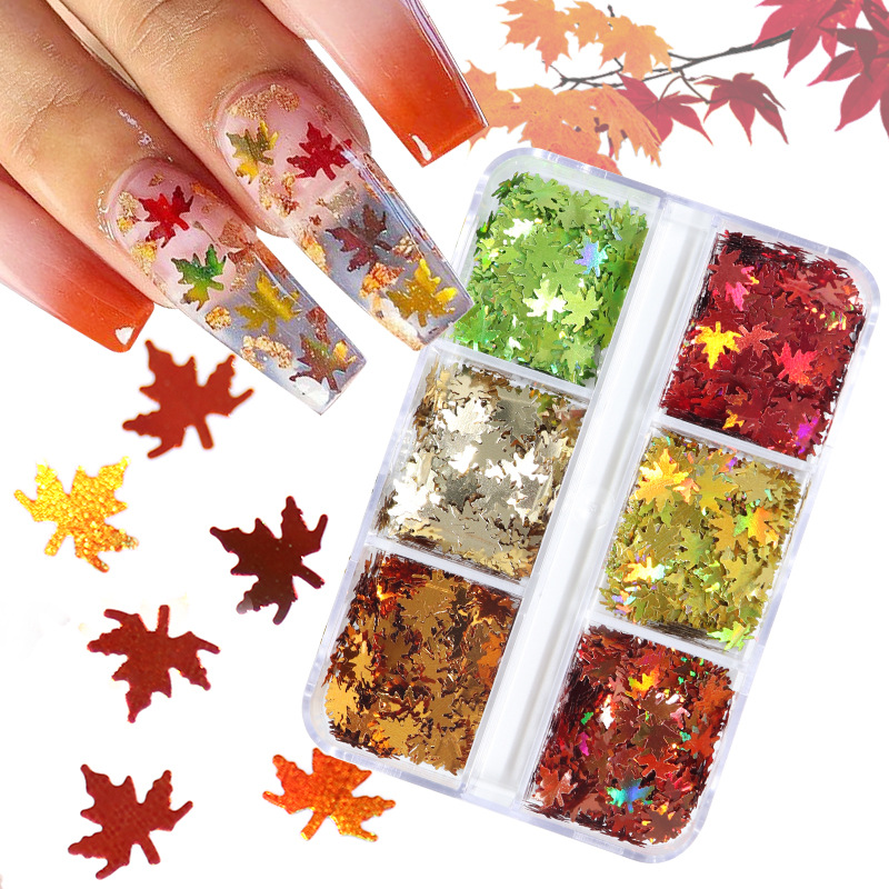 Christmas Fashion Maple Leaf Pet Sequin Nail Decoration Accessories 1 Set display picture 1