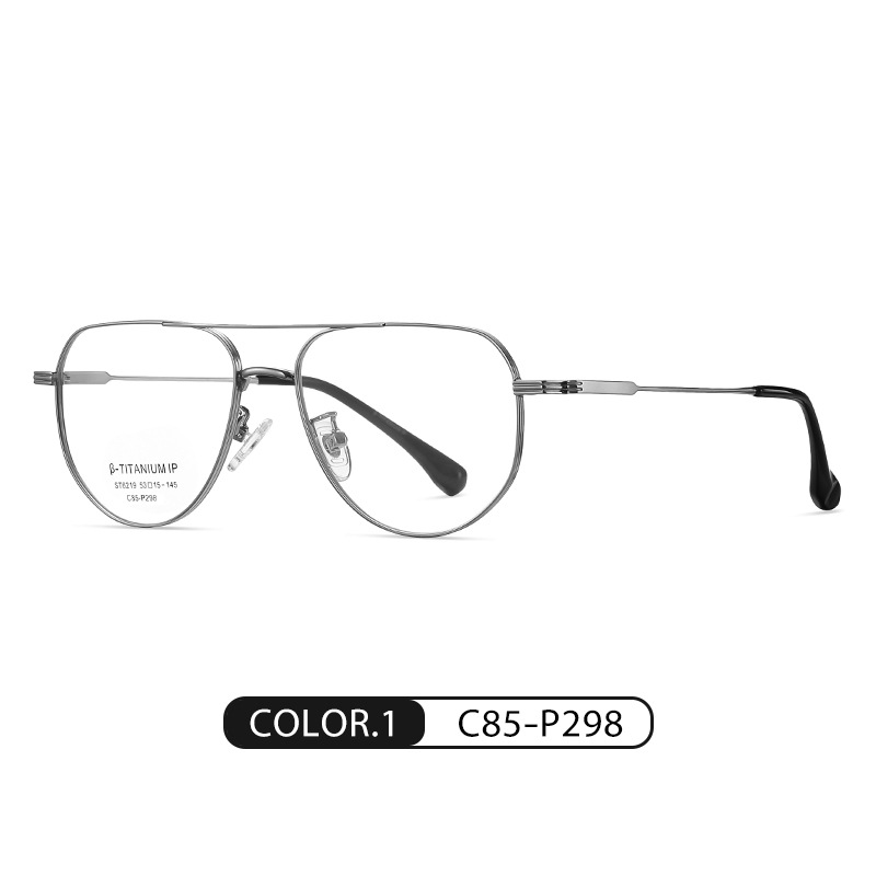 Fábrica al por mayor de titanio puro miopía gafas Marco de doble haz piloto gafas lisas marco ST6219 puede ser equipado con grados gafas de luz azul