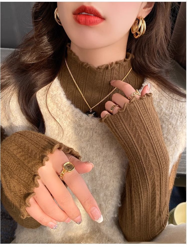 【中国直邮】 奢笛熊 早秋冬季新款时尚内搭 修身显瘦半高领打底毛衣针织衫 白色 S