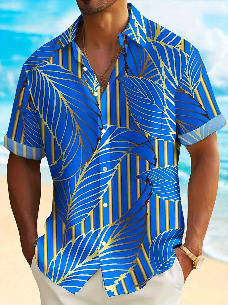 Ropa de hombre de comercio exterior de estilo europeo y americano 2024 nueva camisa de manga corta con patrón de árbol de coco de moda casual de todo fósforo MB1