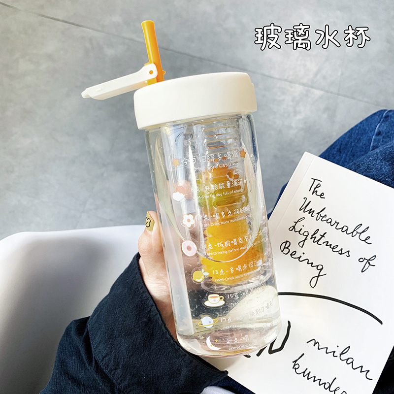 夏季辦公室玻璃泡茶水杯子女生帶吸管茶漏高顏值花茶耐高溫ins風