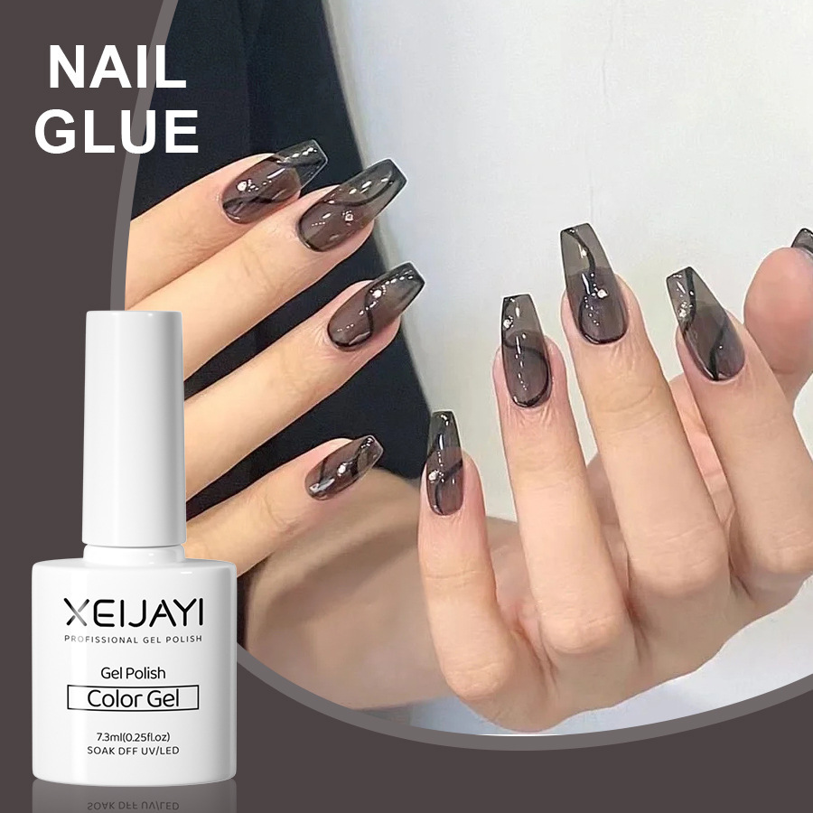 Nail Polish glue nude color ice transparent glue New Internet celebrity popular color ice transparent black nail phototherapy glue for nail salon