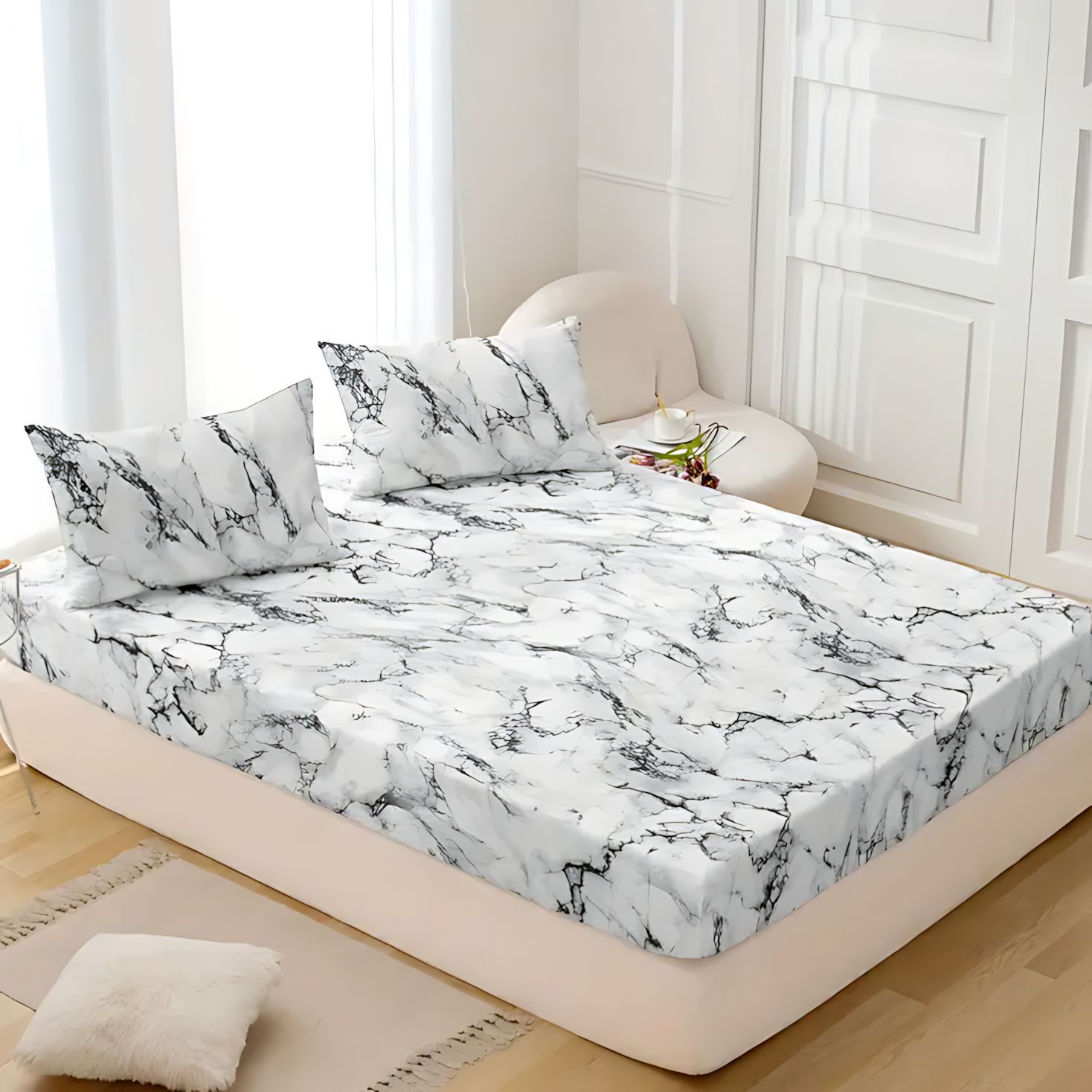 TEMU / JIT patrón de mármol 3D impresión digital transpirable cama Kasa Kit fuente fabricante puede hacer