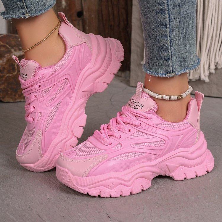 Foreign Trade Cross-Border Dad Shoes 2026 Mesh Breathable White Shoes Thick Sole Heightening Casual Shoes Large Size Sports Women's Shoes