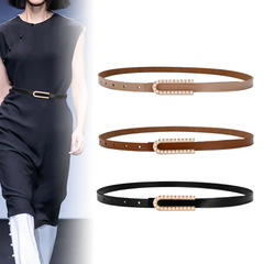 Student girls belt U buckle pearl style genuine leather belt with skirt fashion retro jeans belt leather belt 