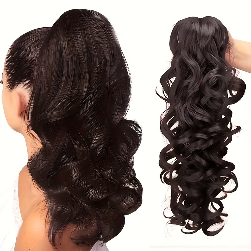 16inch ブラウンブラックグリッターテクスチャーカーリーヘア化学繊維合成ポニーテールグリッターポニーテール|undefined
