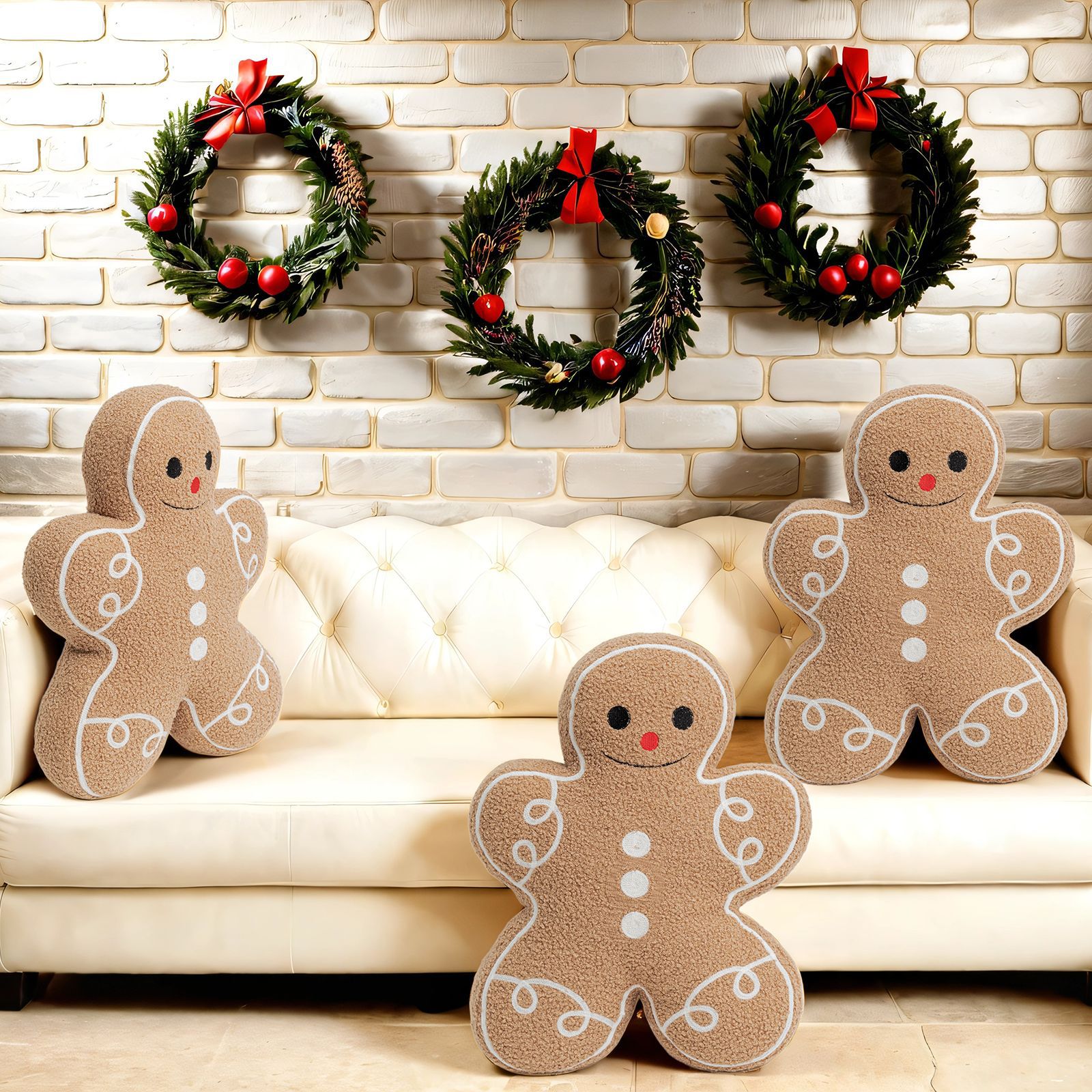 Navidad transfronteriza Gingerbread hombre almohada encantadora creativa atmósfera festiva decoración del hogar sofá Gingerbread hombre almohada almohada