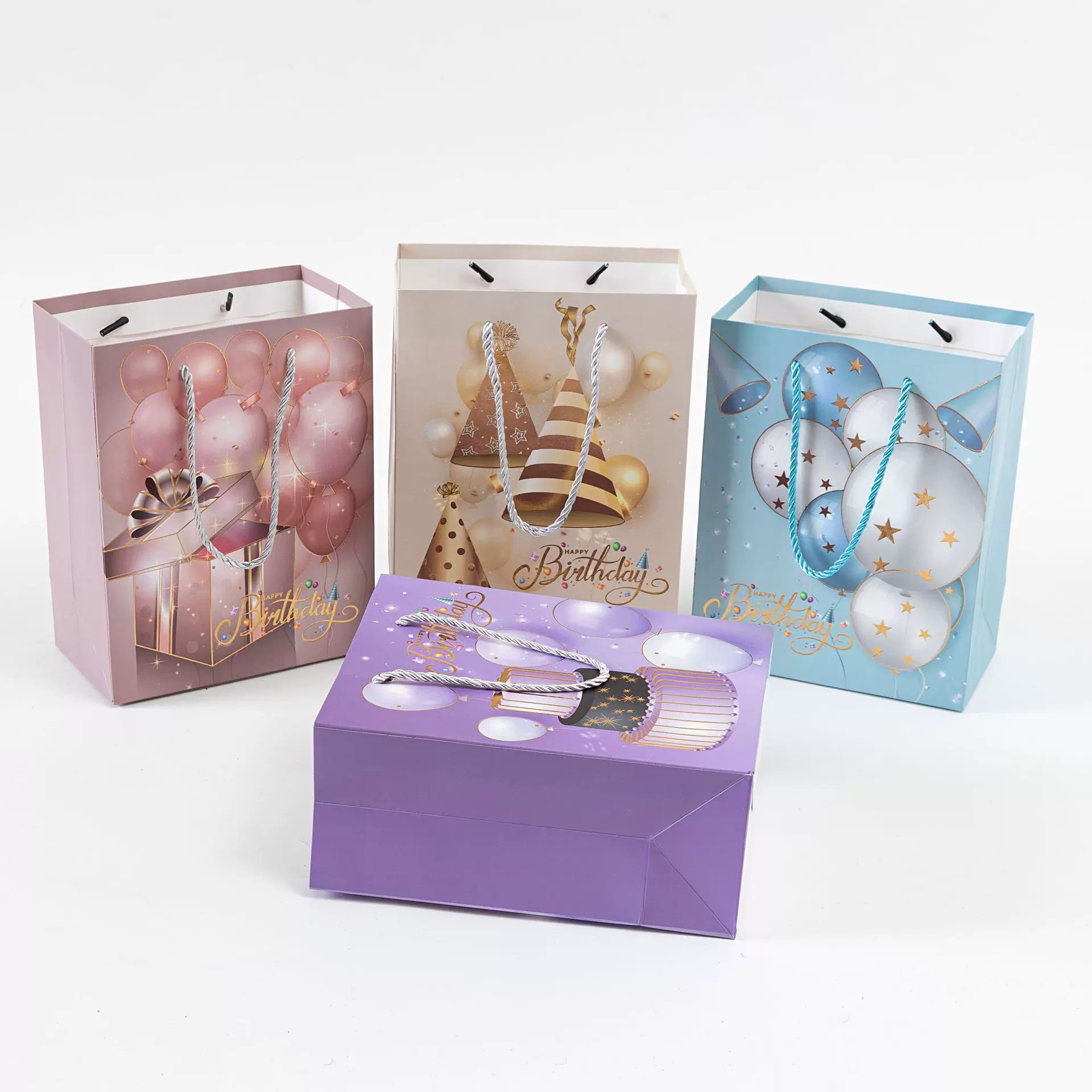 特色星星气球礼品袋 四色烫金工艺送礼纸质包装袋 彩色礼物手提袋