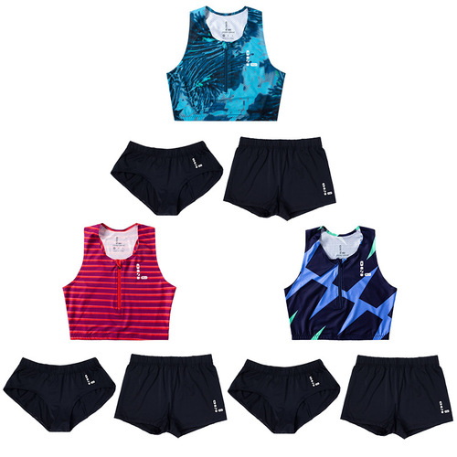 Professional Short-Distance Running Training and Competition Zipper Tight Suit for Women: Backless Top and Shorts