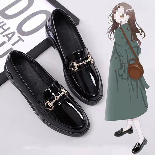 Women's Over-sized Boots, Slip-on Leather Shoes, British Style, Versatile Fashion, Flat Sole Single Shoes, Bead Shoes