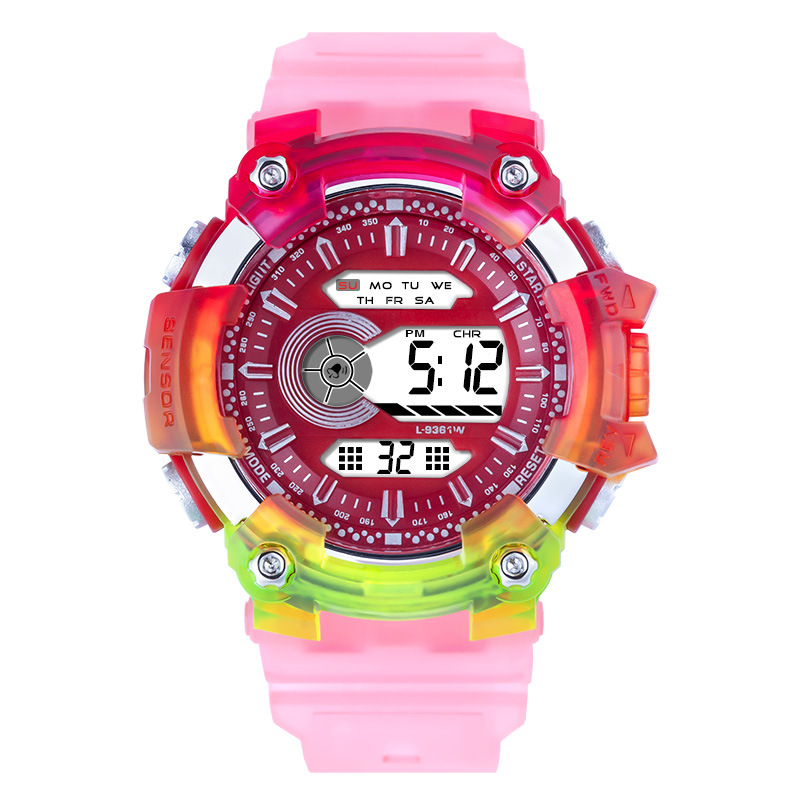 Tendencia estudiantes deportes al aire libre reloj de alarma multifuncional reloj electrónico luminoso nuevo color dragón gradiente transparente reloj electrónico