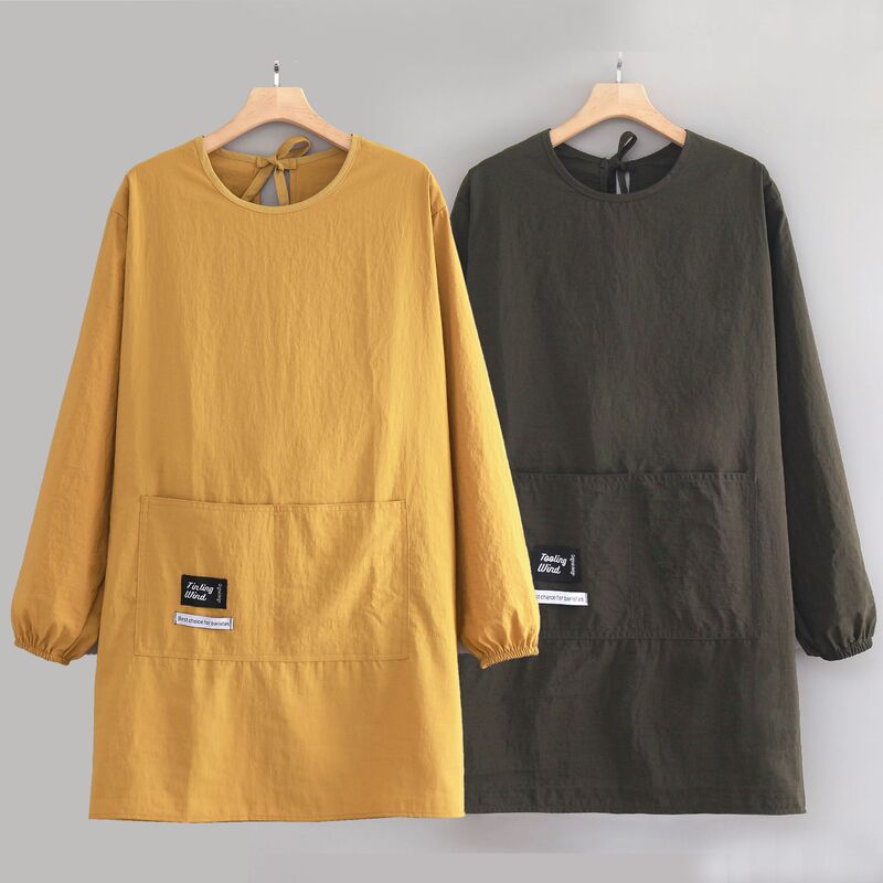 Waterproof Apron for Home Kitchen Anti-Fouling Long-Sleeved Apron Custom Logo Printing Smock Adult Cooking Work Clothes for Women