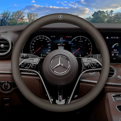 Gla Ultra-Thin Handle Cover, Steering wheel cover - exclusively-for-mercedes-benz-round-type-ultra-thin-model-coffee-brown-with-car-logo-default