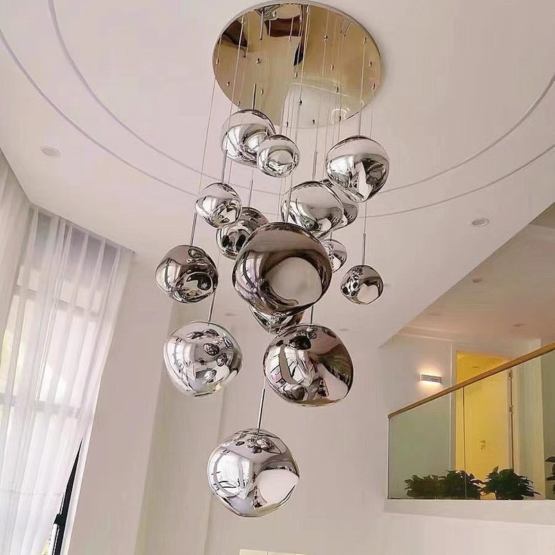 Stylish and Minimalist Loft Staircase Villa Duplex Apartment Lava Chandelier Designer Lava Dining Room Staircase Chandelier