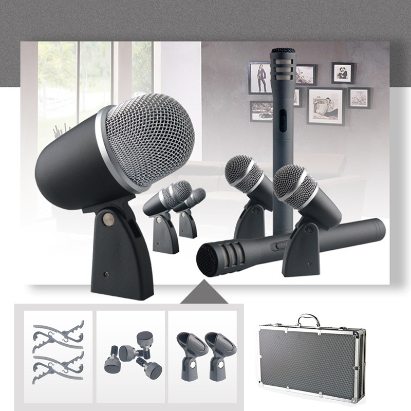 Set de Micrófonos para Batería e Instrumentos, Dinámico, para Grabación, Escenario e Instrumentos Musicales