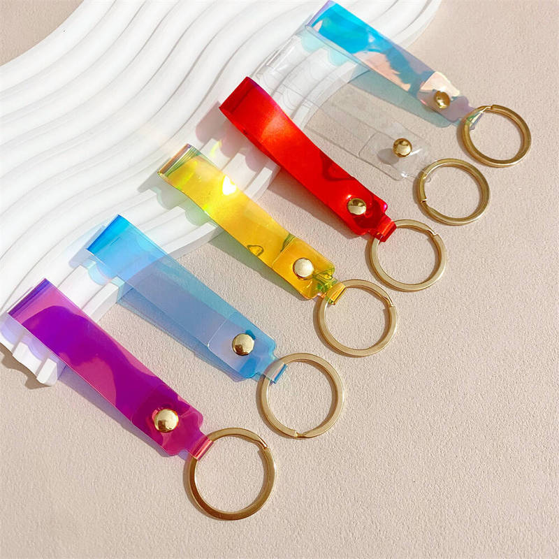 Factory In-Stock Pvc Laser Keychain with Colorful Strap, Exquisite Key Ring, Personalized Bag Keychain, Short Strap Lanyard