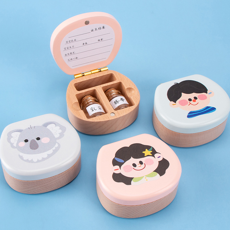 Mini caja de dientes de leche infantil caja de recopilación de cabello fetal regalo recuerdos caja de almacenamiento de dientes de madera para niños y niñas
