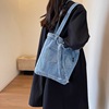 Denim capacious one-shoulder bag for leisure, 2023, Korean style