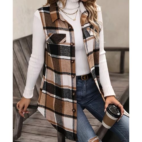 Euro-American Instagram-style fashion plaid sleeveless vest, loose-fitting, plus-size, for women