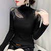 Leaf Hot Diamond Shoulder Leakage Cotton Yarn Bottom Small Shirt Black Heavy Industry
