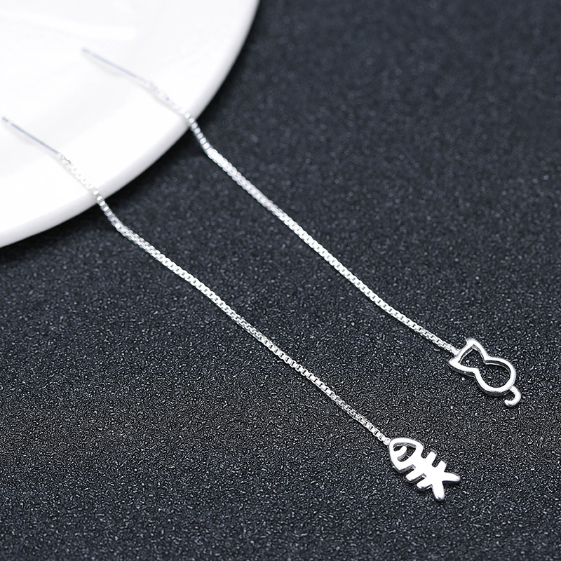 S925 pendientes de plata de ley elegante gato largo pendientes de hueso de pescado estilo coreano pendientes de joyería de plata amarillo Fobo image 6
