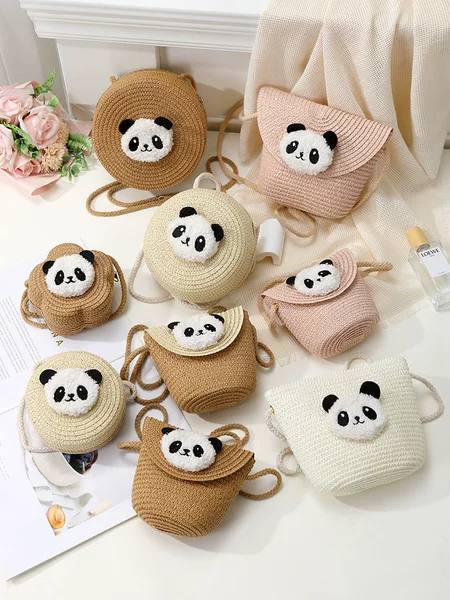Red Panda Straw Bag Woven Bag 2025 New Summer Beach Straw Bag Female Mini Cute Mobile Phone Crossbody Bag