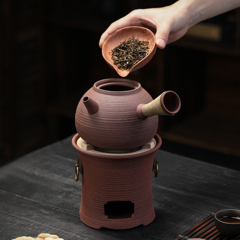 Pot Tea Boiling Teapot Side Handle Sand Diao Jumping Cover Pot Red Mud Small Stove Kung Fu Tea Set Enclosing Stove Tea Boiling Pottery Pot Set