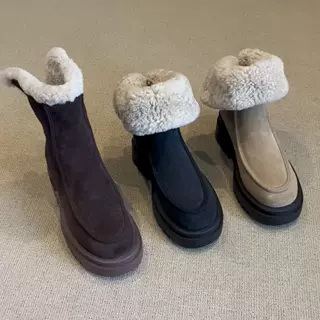绒面磨砂冬季新款后拉链百搭保暖短筒靴雪地靴