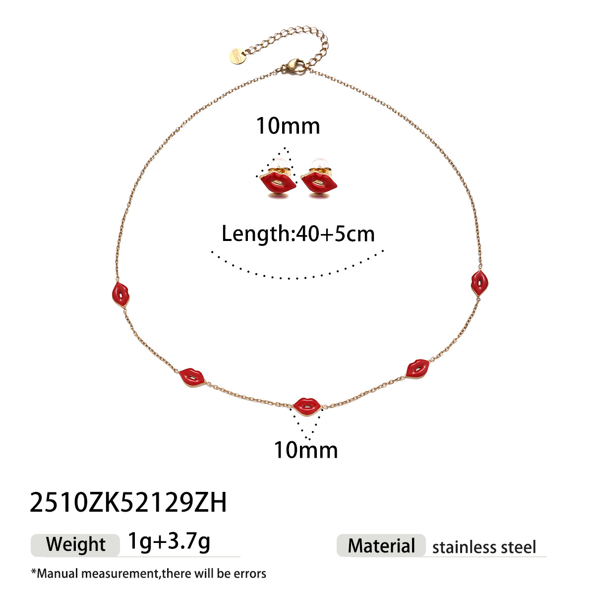 TENA Europa y América collar de acero inoxidable ligero alto sentido collar de pendientes de arete conjunto accesorios colgante labios rojos ventas calientes