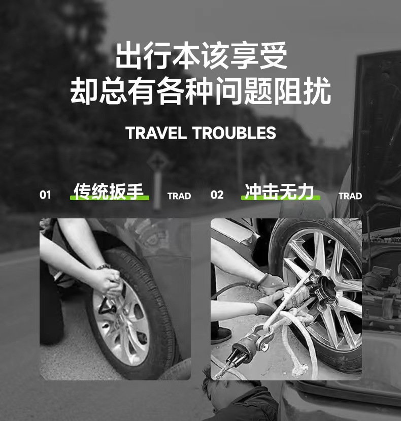 Cross-Border Special Supply for Car Repair and Tire Replacement Electric Wrench with Led Electric Tire Installation 12V Car Impact Wrench