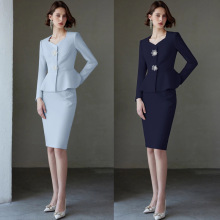 藏青色小香风高级感职业女裙套装时尚包臀修身显瘦女总裁正装工装