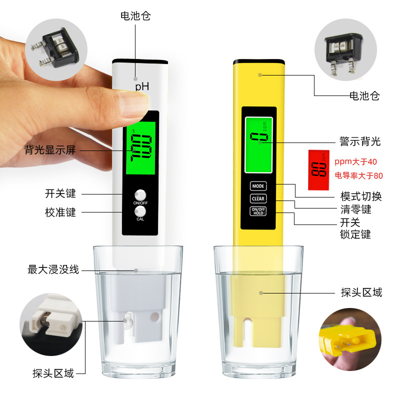 亚马逊ph计tds测水笔ec酸度计meter水质检测笔便携式ph测试笔X20