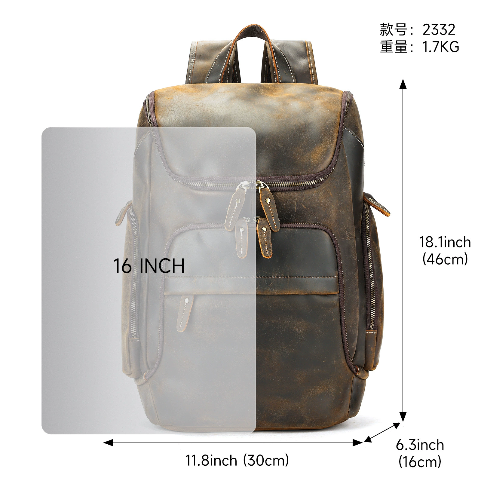 玛轮特 Retro leather capacious backpack for traveling, high-end, cowhide, genuine leather