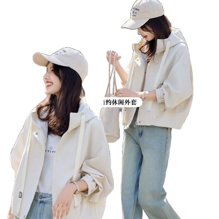 短款连帽通勤外套女士2025年新款春秋季小个子宽松休闲夹克上衣|undefined