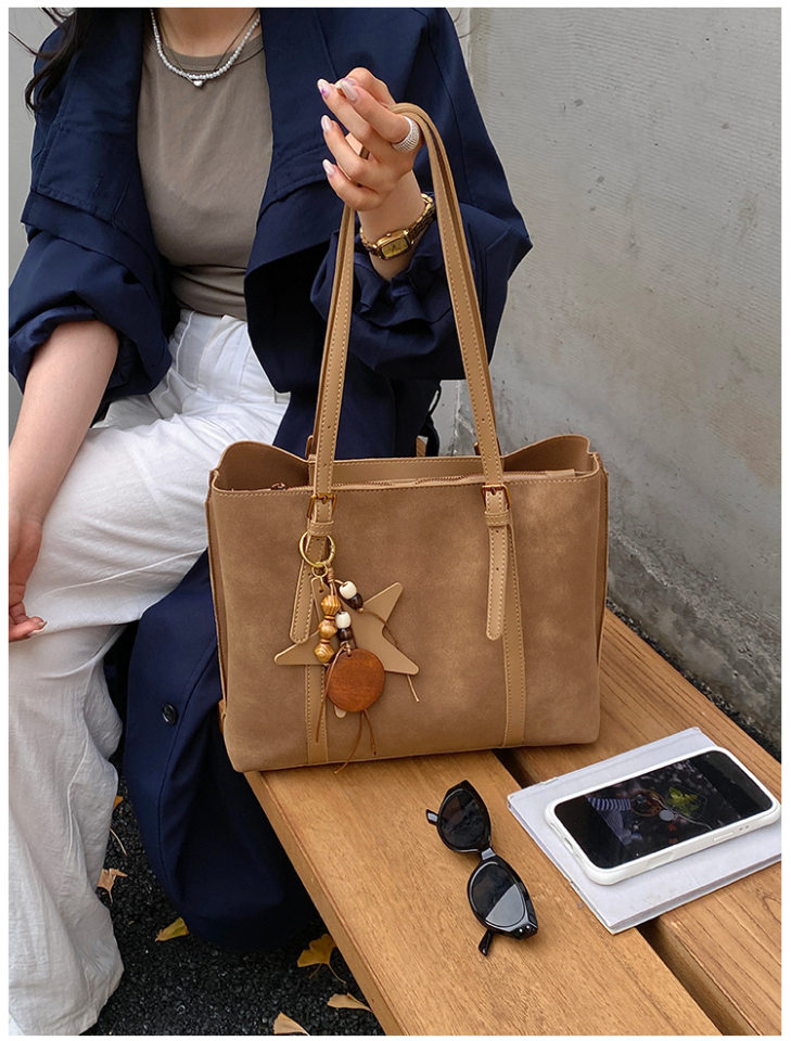 Túi tote nữ cỡ lớn dáng shopping, quai đôi đeo vai, có ngăn khóa kéo, phong cách tối giản — Màu cà phê Không có mặt dây chuyền, Màu nâu không có mặt dây chuyền, Màu xanh lá cây không có mặt dây chuyền, Đen không có mặt dây chuyền chi tiết 14