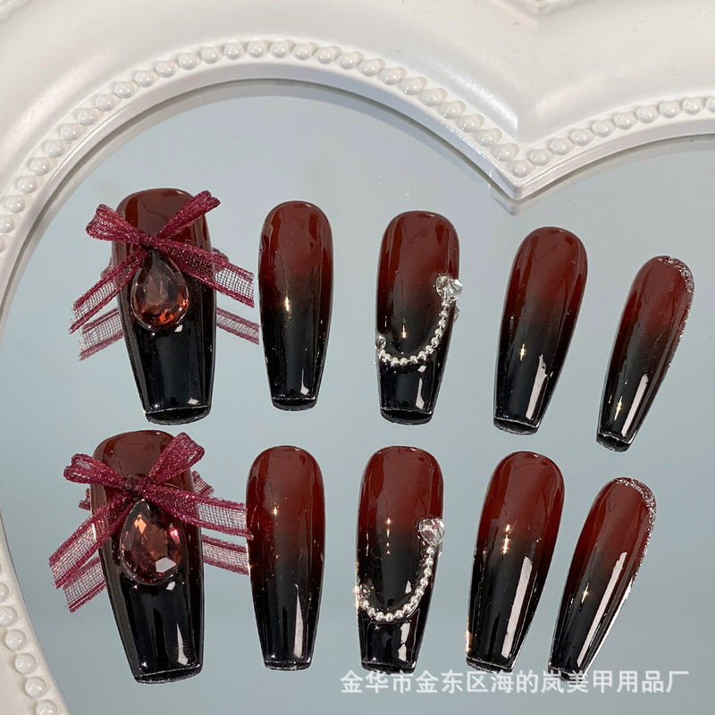 2024 Hand-worn Armor Black Red Gradient Sweet Cool Bow Manicure High Color Value Finished Removable Nail Sticker 2024 Hand-worn Armor Black Red Gradient Sweet Cool Bow Manicure High Color Value Finished Removable Nail Sticker