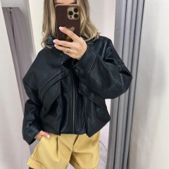 宽松休闲风设计感立领长袖纯色拉链夹克外套女2025跨境欧美风新款