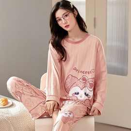 100%纯棉睡衣女春秋季全棉长袖长裤学生ins宿舍可外穿家居服套装
